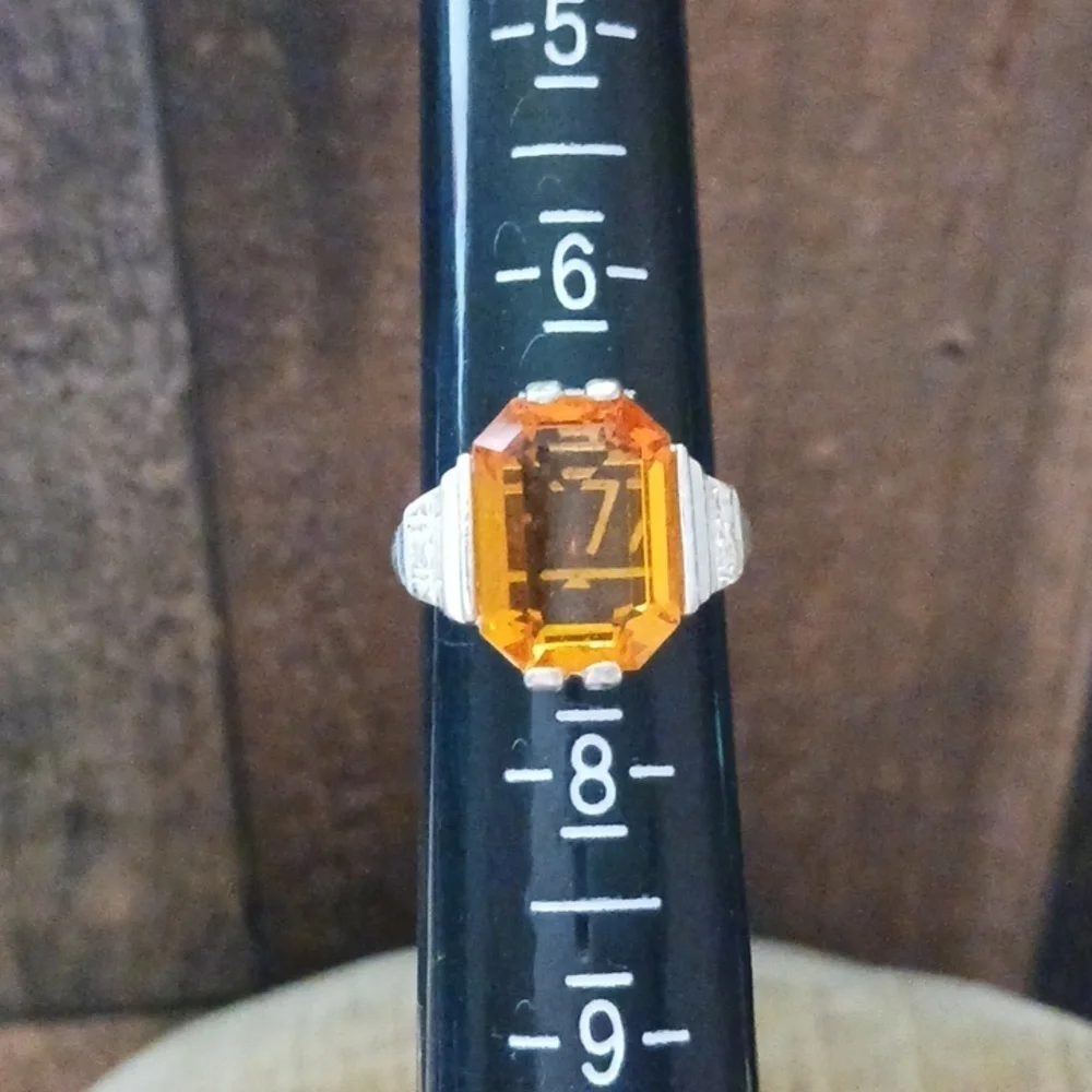 Synthetic Orange Stone Four Prong Set Silver Ring
